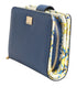 Dolce & Gabbana Blue Leather Continental Tile Print Zip Card Holder Purse Wallet